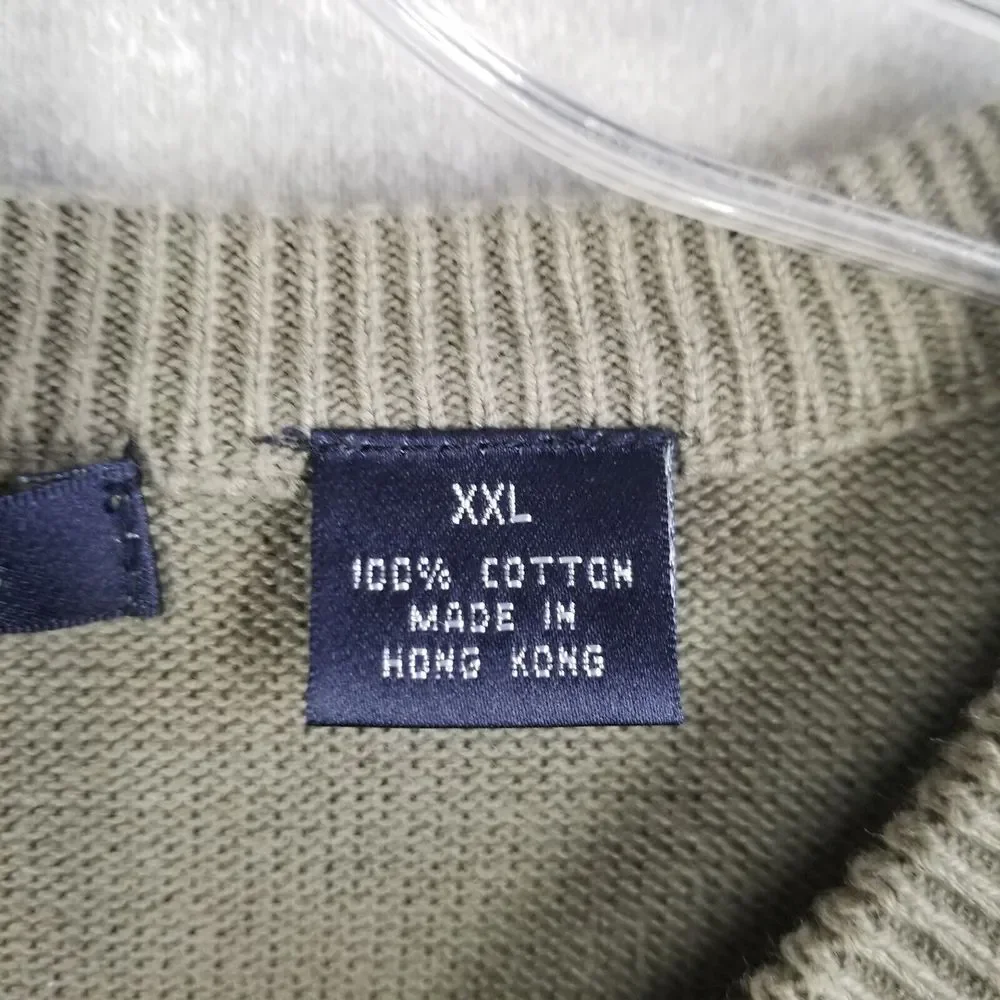 Vintage Northern Isles Men's 2XL Sweater Olive Green V-Neck‎ Argyle Textured